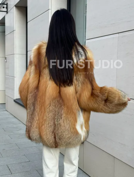 Шуба из меха огненной лисы Vintage style, цельные пластины - фото 4