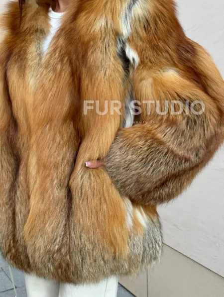 Шуба из меха огненной лисы Vintage style, цельные пластины - фото 1