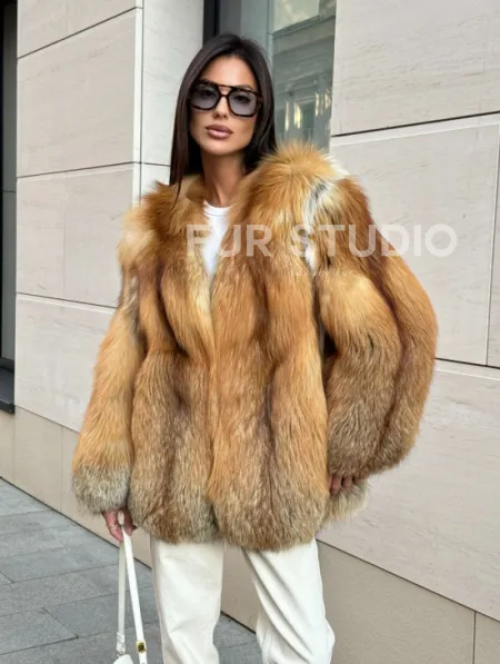 Шуба из меха огненной лисы Vintage style, цельные пластины - фото 3