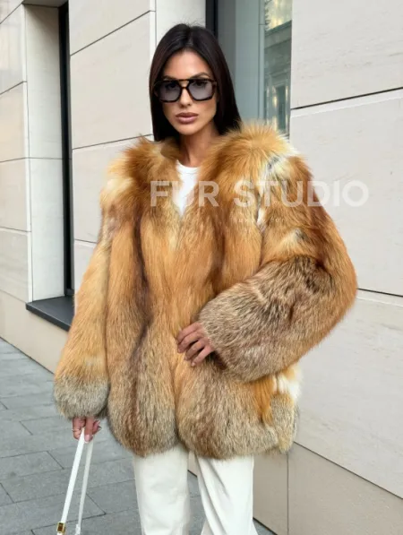 Шуба из меха огненной лисы Vintage style, цельные пластины - фото 0