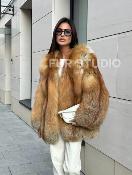 Шуба из меха огненной лисы Vintage style, цельные пластины - фото 7