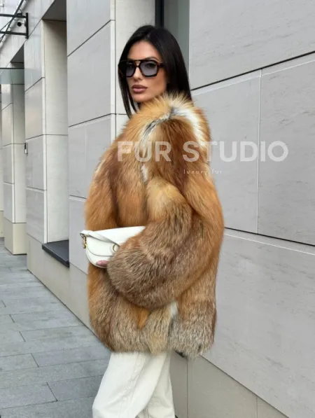 Шуба из меха огненной лисы Vintage style, цельные пластины - фото 5