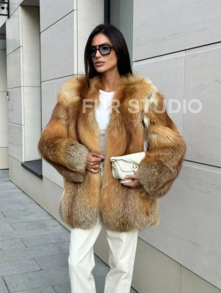 Шуба из меха огненной лисы Vintage style, цельные пластины - фото 6
