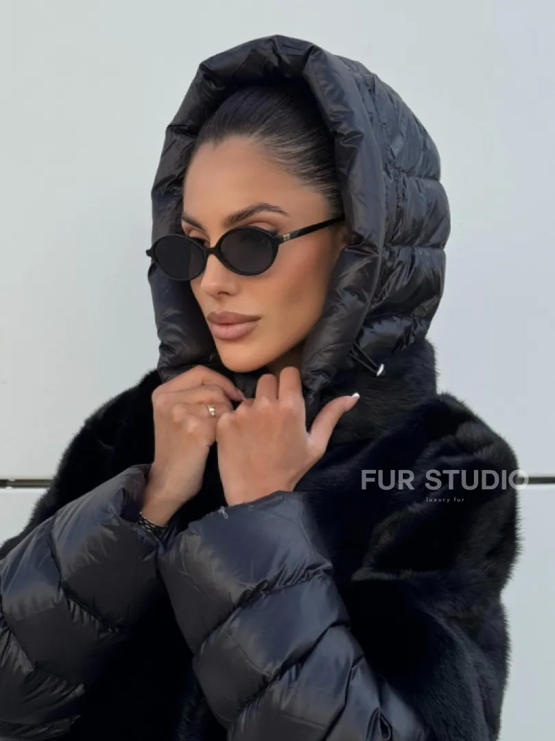 Курточка-жилет трансформер из меха норки с капюшоном - фото 4