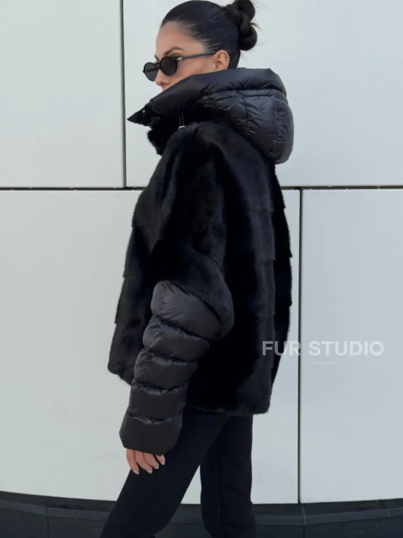 Курточка-жилет трансформер из меха норки с капюшоном - фото 5