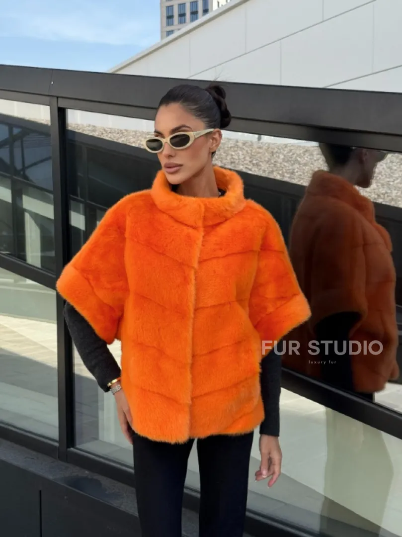 Зимняя куртка-жилет из меха норки цвет Orange