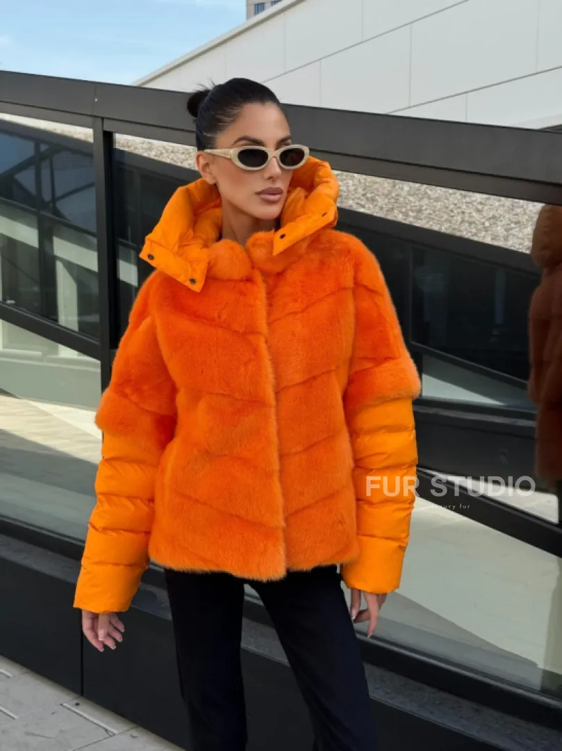 Зимняя куртка-жилет из меха норки цвет Orange