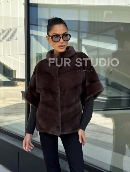 Норковый пуховик-жилет 2в1  цвет соболь - фото 11