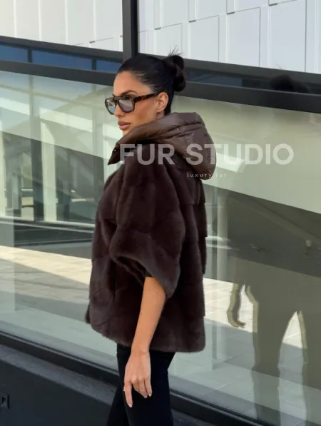 Норковый пуховик-жилет 2в1  цвет соболь - фото 13