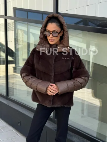 Норковый пуховик-жилет 2в1  цвет соболь - фото 9