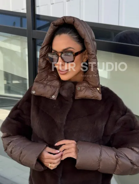 Норковый пуховик-жилет 2в1  цвет соболь - фото 3