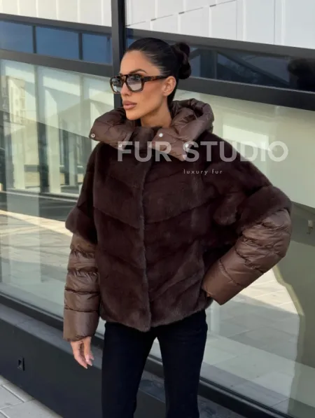 Норковый пуховик-жилет 2в1  цвет соболь - фото 7