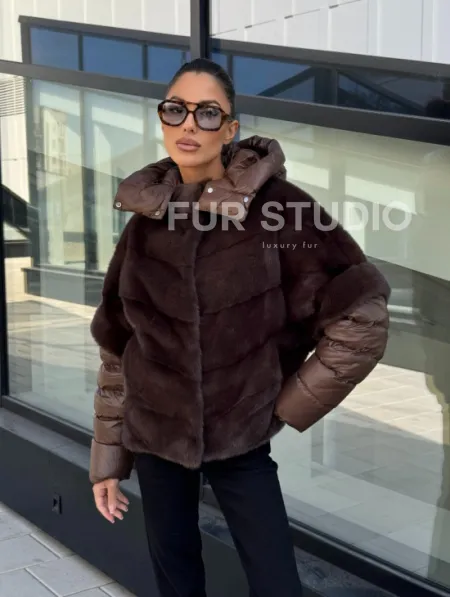 Норковый пуховик-жилет 2в1  цвет соболь - фото 10