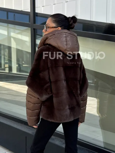 Норковый пуховик-жилет 2в1  цвет соболь - фото 6