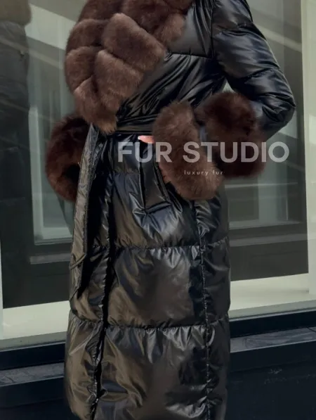 Зимний женский пуховик с воротником из меха финского песца - фото 2