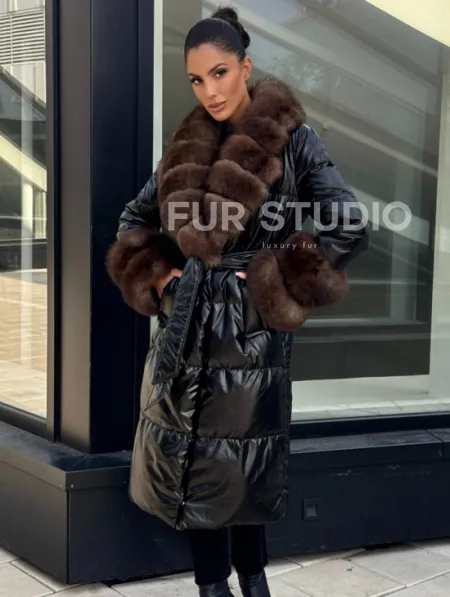Зимний женский пуховик с воротником из меха финского песца - фото 0