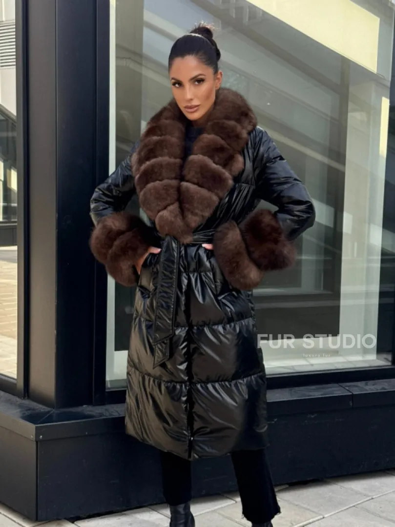 Зимний женский пуховик с воротником из меха финского песца - фото 4