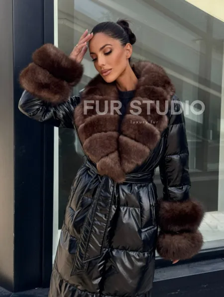 Зимний женский пуховик с воротником из меха финского песца - фото 3