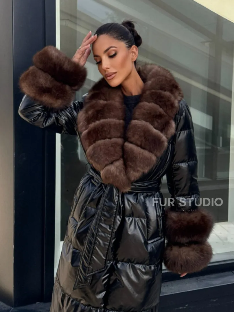 Зимний женский пуховик с воротником из меха финского песца - фото 3