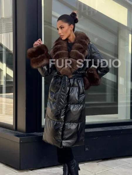 Зимний женский пуховик с воротником из меха финского песца - фото 5