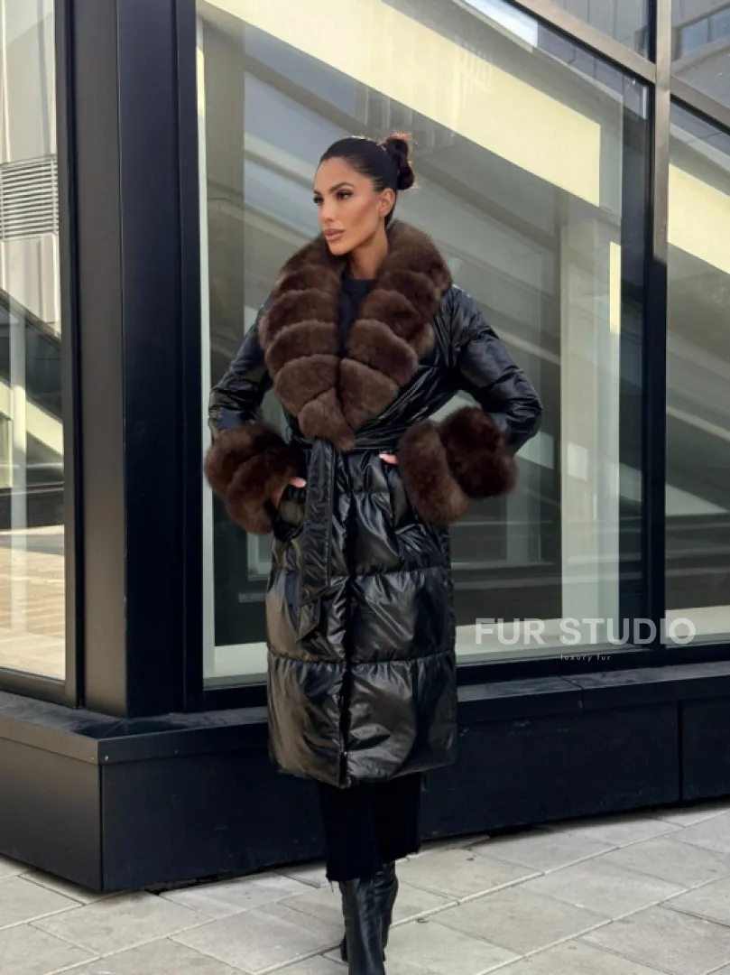 Зимний женский пуховик с воротником из меха финского песца - фото 10