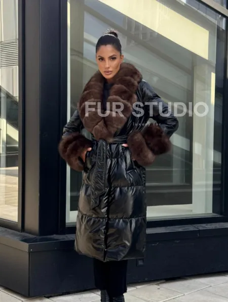 Зимний женский пуховик с воротником из меха финского песца - фото 8