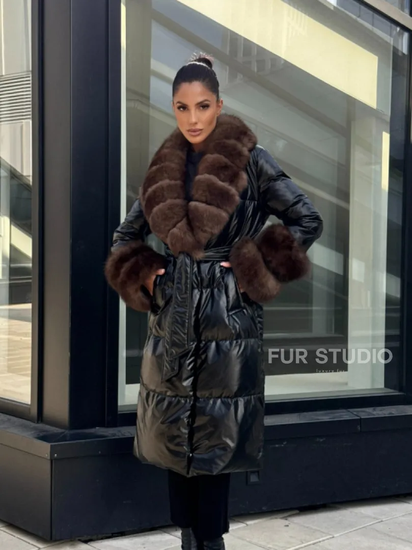 Зимний женский пуховик с воротником из меха финского песца - фото 8