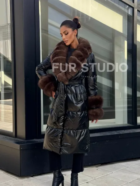 Зимний женский пуховик с воротником из меха финского песца - фото 6