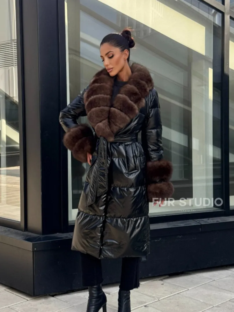 Зимний женский пуховик с воротником из меха финского песца - фото 6