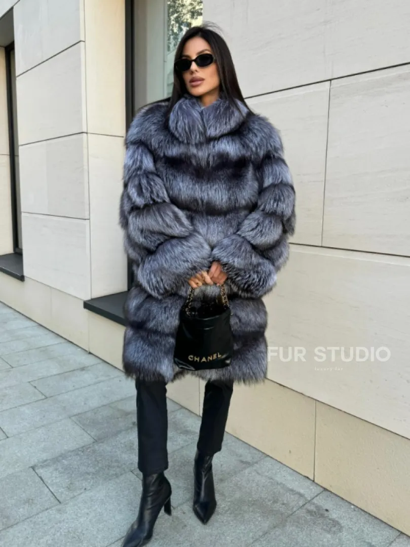 Шуба натуральная из чернобурки стойка воротник - фото 4