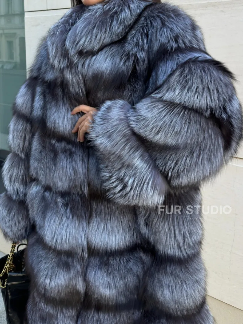 Шуба натуральная из чернобурки стойка воротник - фото 1