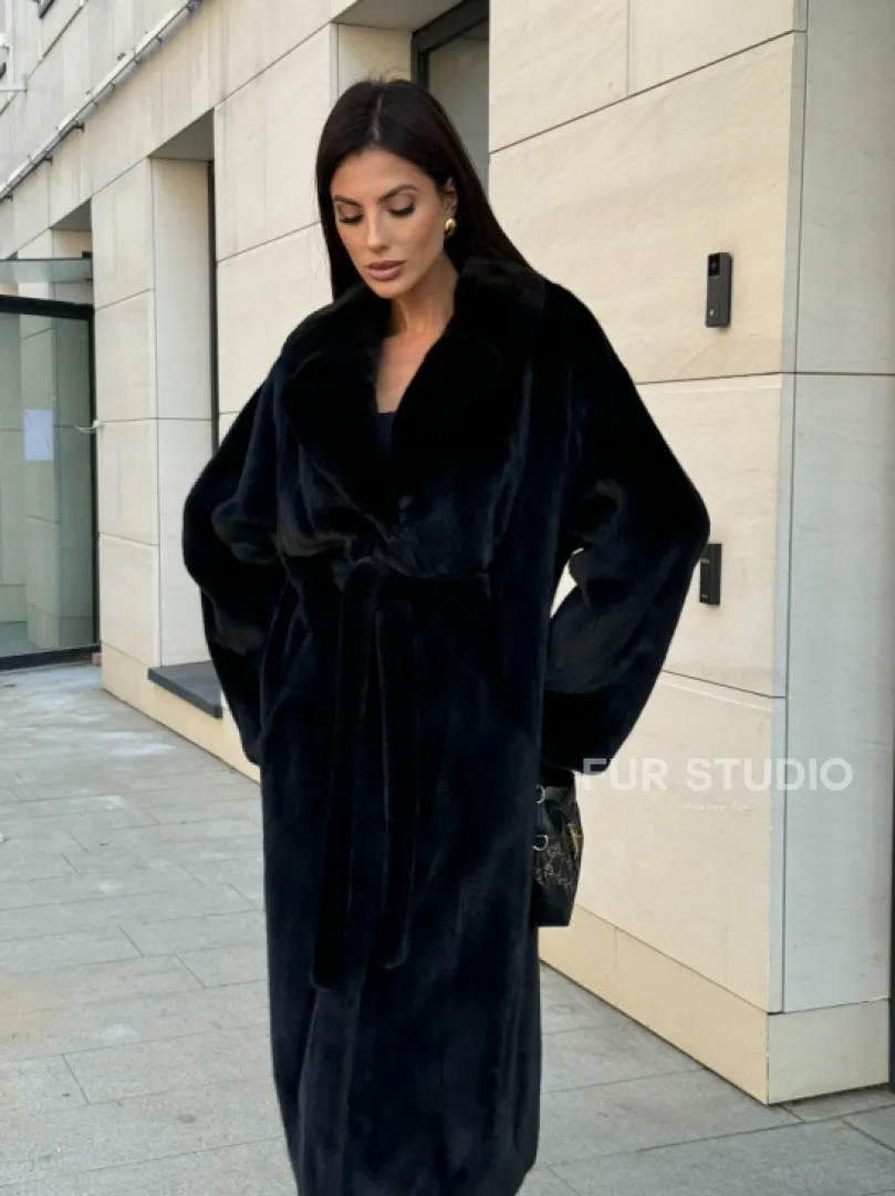 Шуба кимоно из меха североамериканской норки, английский воротник - фото 6