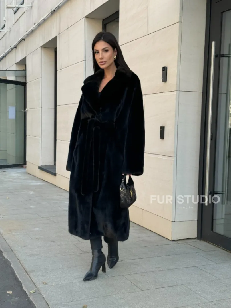 Шуба кимоно из меха североамериканской норки, английский воротник - фото 11