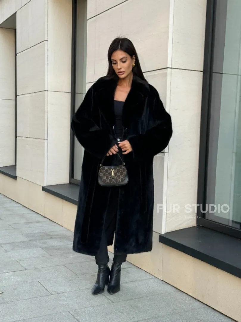 Шуба кимоно из меха североамериканской норки, английский воротник - фото 12