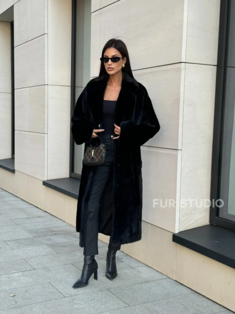 Шуба кимоно из меха североамериканской норки, английский воротник - фото 13