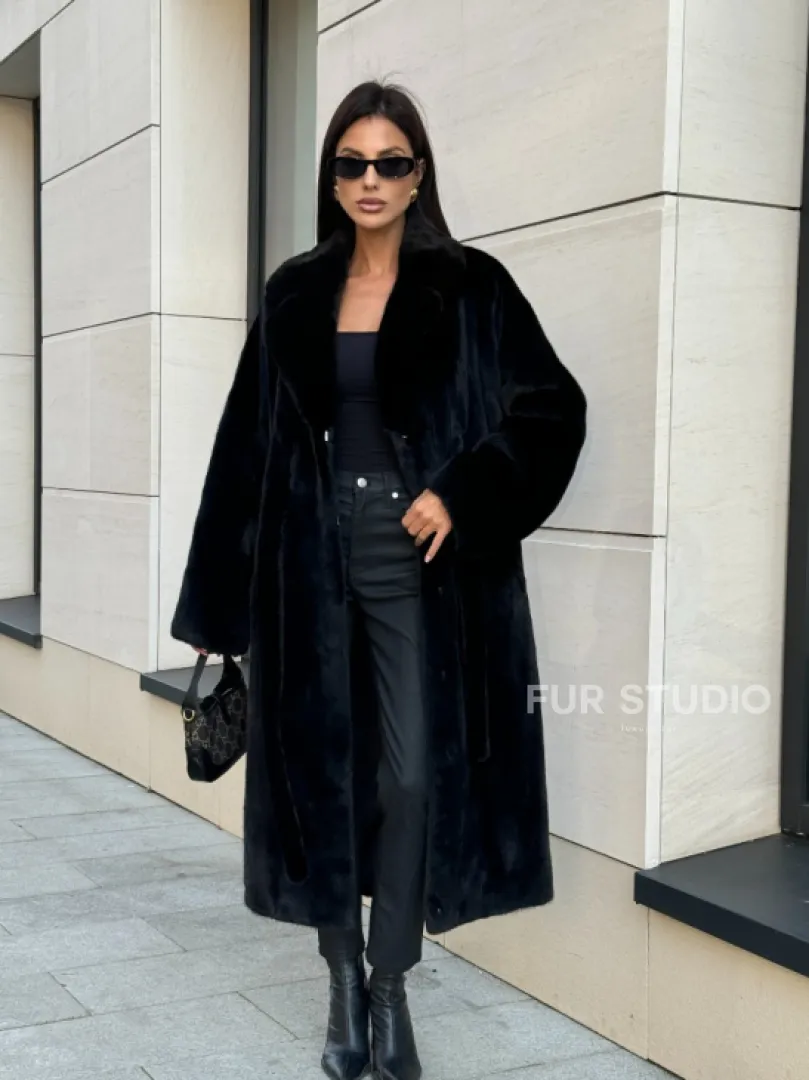 Шуба кимоно из меха североамериканской норки, английский воротник - фото 5