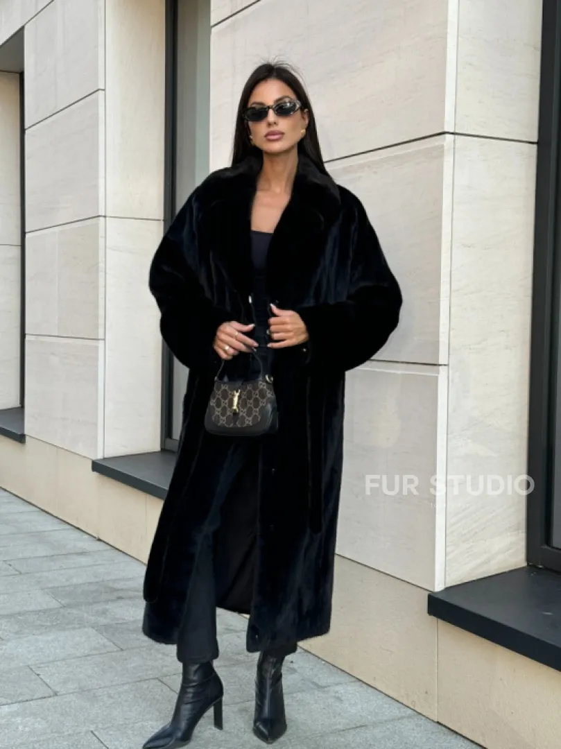 Шуба кимоно из меха североамериканской норки, английский воротник - фото 7