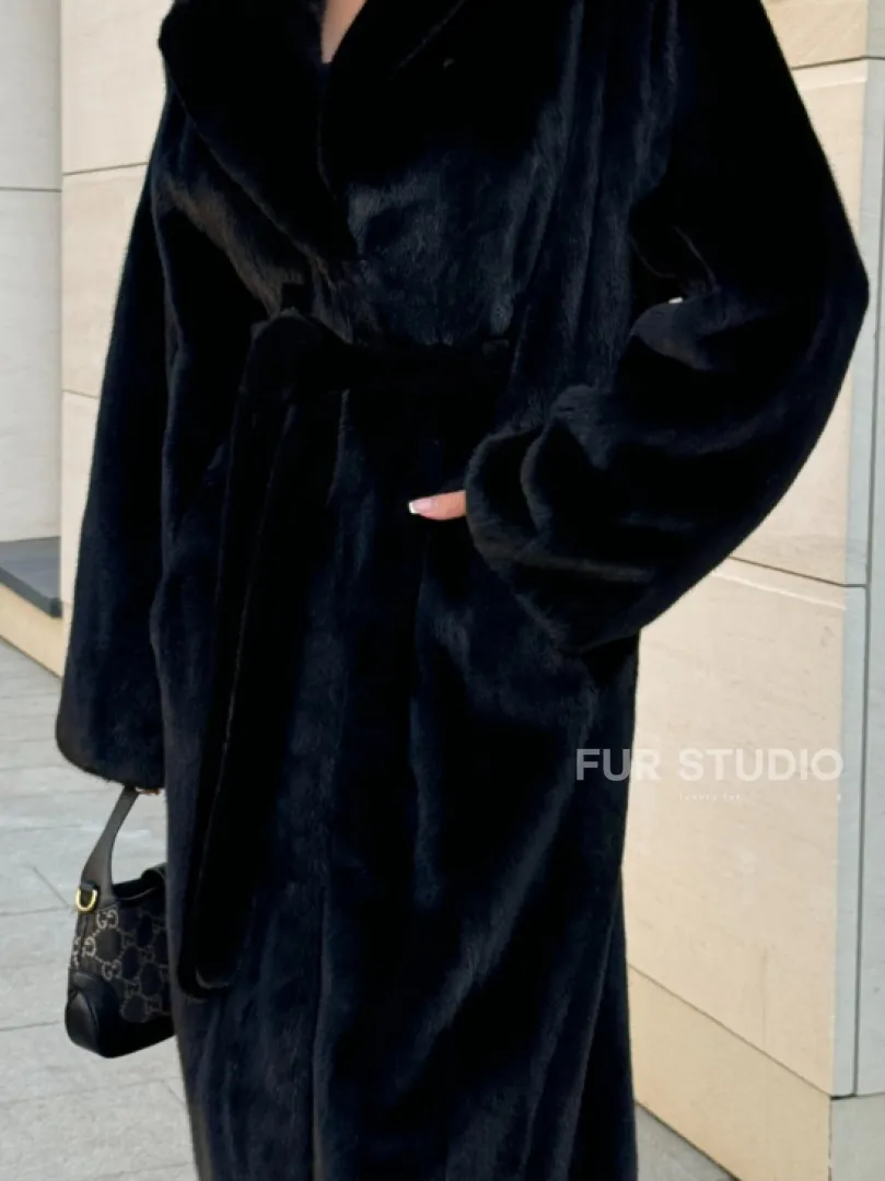 Шуба кимоно из меха североамериканской норки, английский воротник - фото 1