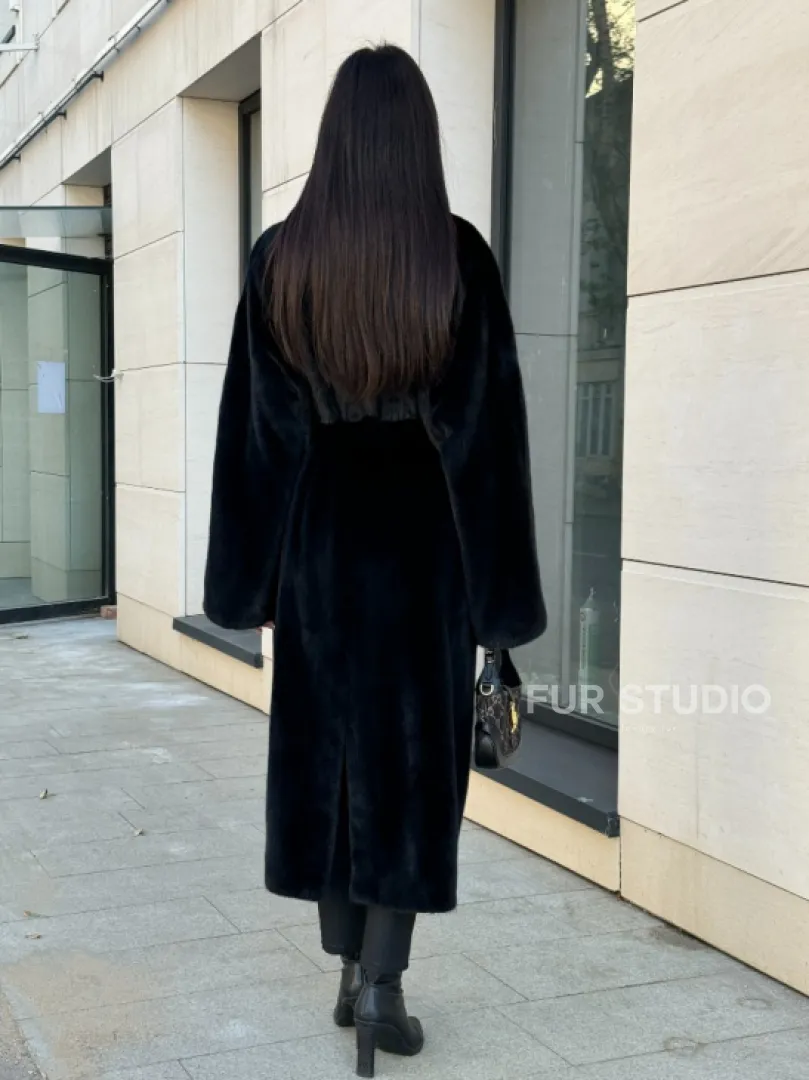 Шуба кимоно из меха североамериканской норки, английский воротник - фото 4