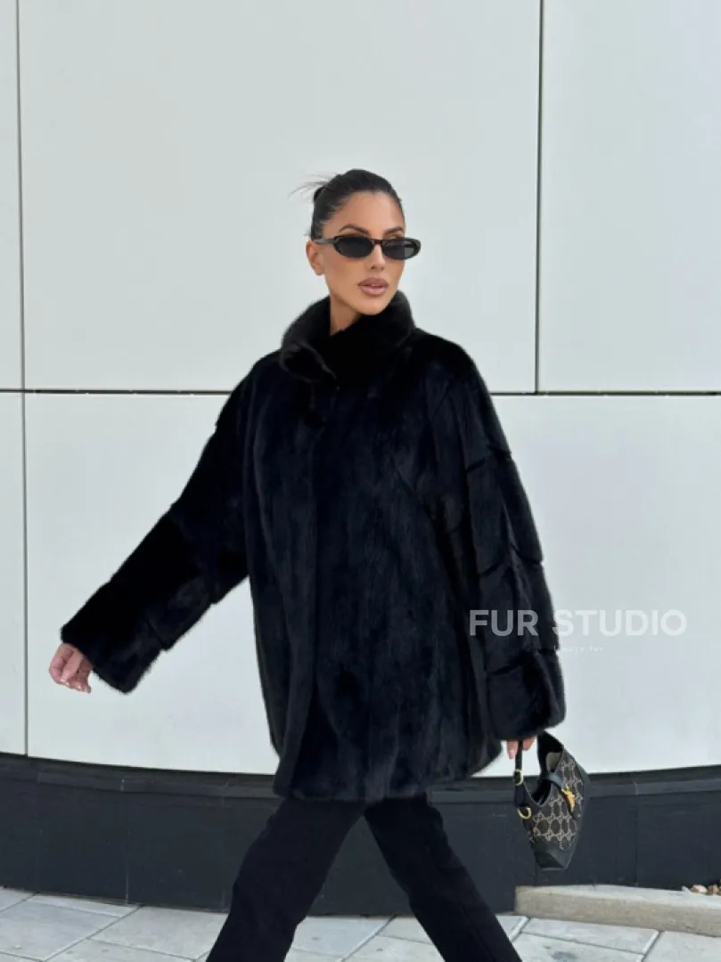 Норковая шуба полупальто из меха норки стойка воротник - фото 13