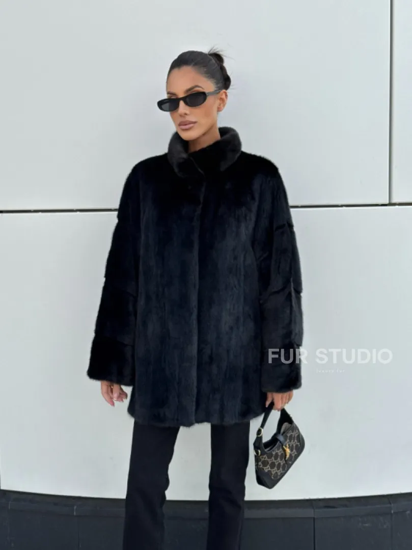 Норковая шуба полупальто из меха норки стойка воротник - фото 8