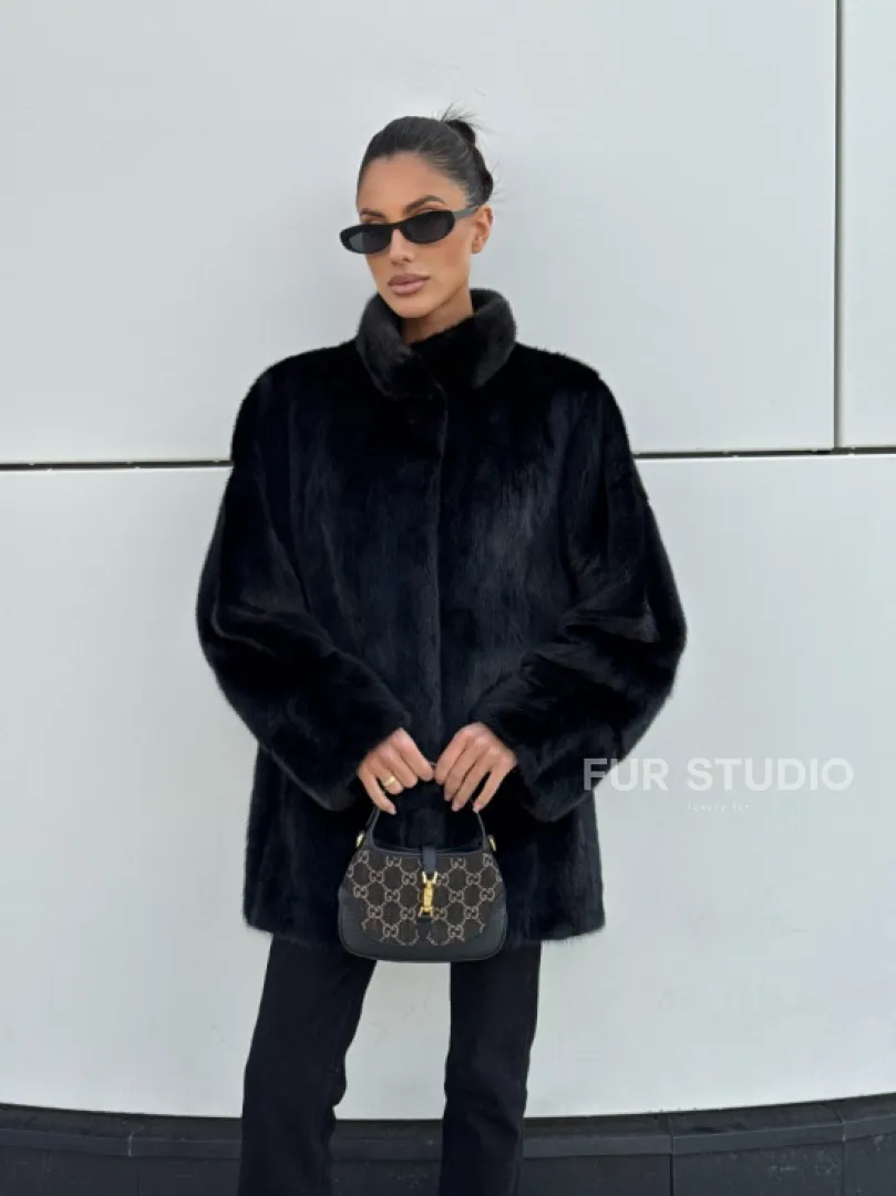 Норковая шуба полупальто из меха норки стойка воротник - фото 10