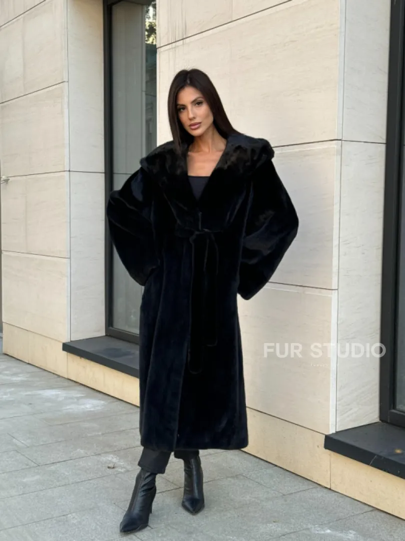 Норка кимоно BLACKGLAMA роспуск, капюшон кобра - фото 13