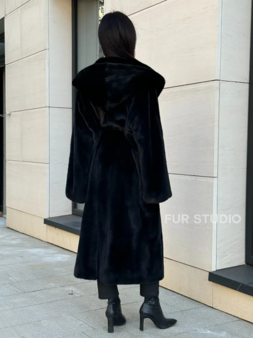 Норка кимоно BLACKGLAMA роспуск, капюшон кобра - фото 6