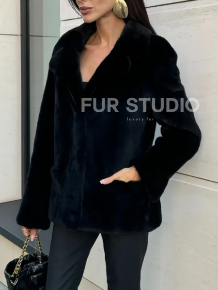 Шуба норковая SAGA FURS  пиджак автоледи - английский воротник - фото 2