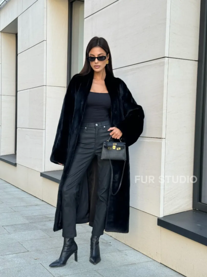 Меховое пальто из аукционного меха норки SAGA FURS, V-образный воротник - фото 12