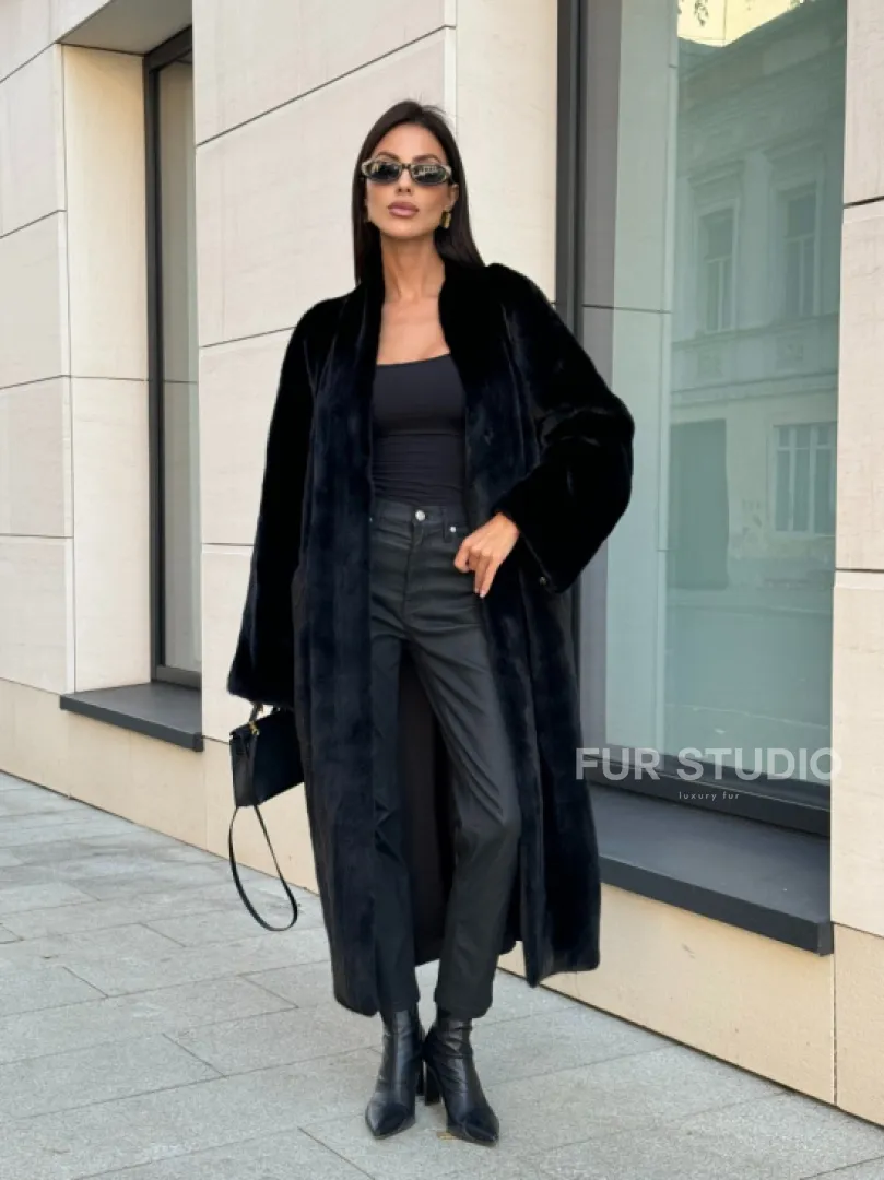 Меховое пальто из аукционного меха норки SAGA FURS, V-образный воротник - фото 6