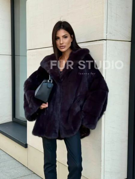 Меховое полупальто из аукционной норки с капюшоном Dark violet - фото 7