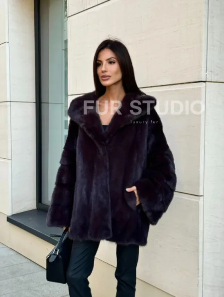 Меховое полупальто из аукционной норки с капюшоном Dark violet - фото 10