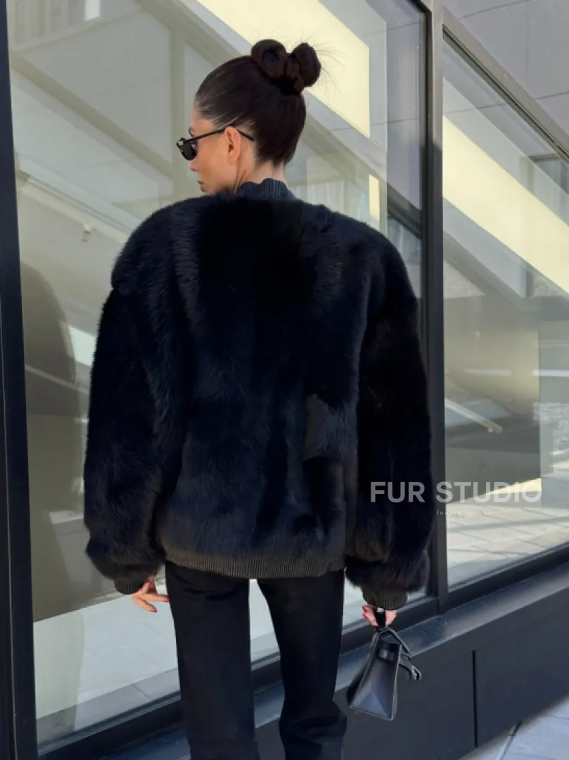 Бомбер женский из натуральной тосканы - черный - фото 2